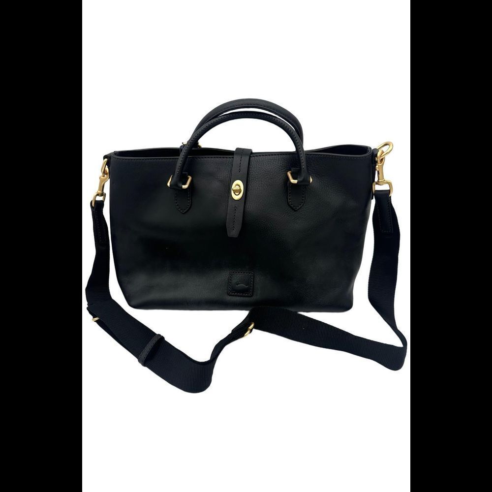 Dooney & Bourke Black Leather Satchel with Gold Hardware and Adjustable Strap